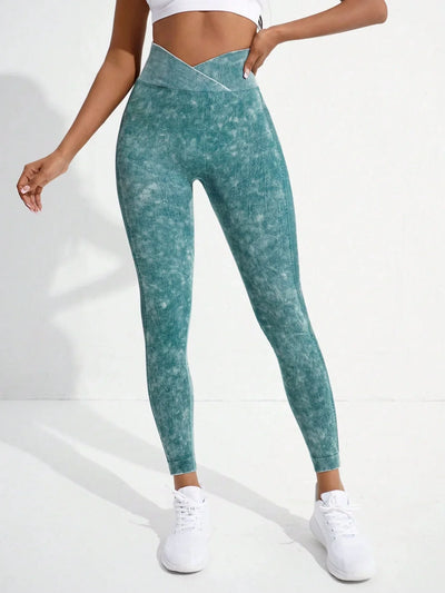 Women Gym Crossover Waist Leggings Butt Lifting Fitness Athletic Workout Yoga Pants Outdoor Sports Tights