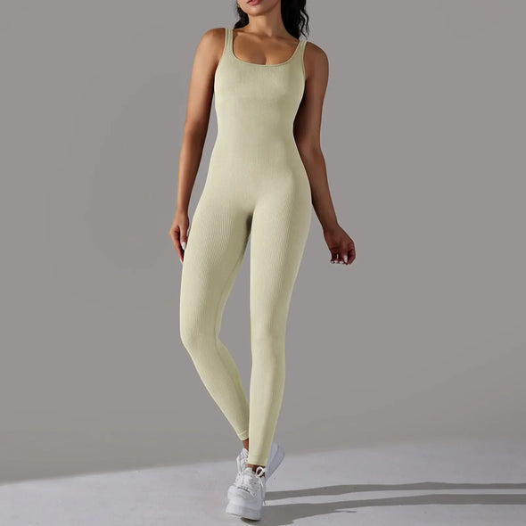 Women's Fitness seamless jumpsuit Solid Color Sports Jumpsuit Fitness Yoga Suit Jumpsuit Set Summer Ribbed Shapewear