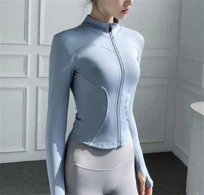 Women Long Sleeve Sport Jacket Spring Summer Gym Workout Coat Yoga Running Sports Cycling Top Casual Zipper Outfit Clothes Chic