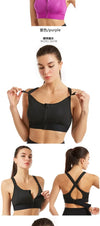Women Sports Bras Tights Crop Top Yoga Vest Front Zipper Plus Size Adjustable Strap Shockproof Gym Fitness Athletic Brassiere
