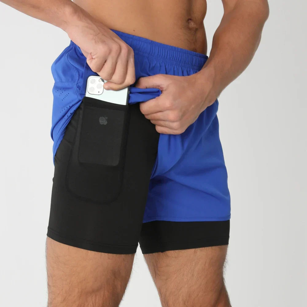 2025New Men Running Shorts Gym Sports Shorts 2 In 1 Quick Dry Workout Training Gym Fitness Jogging Short Pants Summer Men Shorts