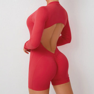 Women Gym Suits Women V Back Scrunch Whole Suit Push Up Sports Suit Women Fitness Suit with Zipper Training Clothes One-Piece