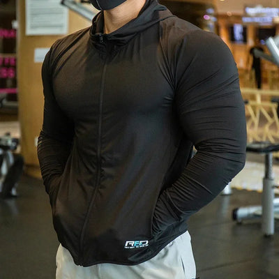 2025 High Quality Nylon Sport Coat Mens Gym Fitness Hoodies Outdoor Workout Tops Hooded Training Running Zipped Jacket Clothes