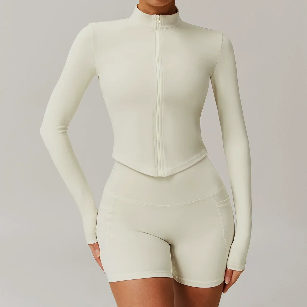 Women's Outdoor Running Fitness Jacket T-shirt Stand Collar Long Sleeve Zipper Yoga Shirts Solid Gym Push Up Workout Tops New