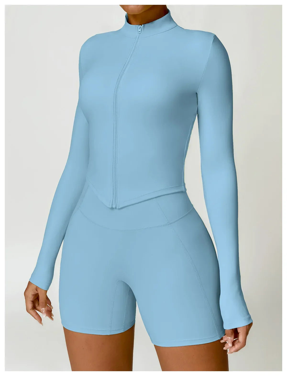 Women's Outdoor Running Fitness Jacket T-shirt Stand Collar Long Sleeve Zipper Yoga Shirts Solid Gym Push Up Workout Tops New