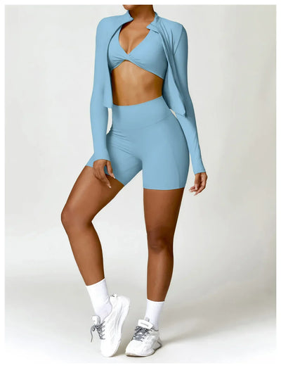 Women's Outdoor Running Fitness Jacket T-shirt Stand Collar Long Sleeve Zipper Yoga Shirts Solid Gym Push Up Workout Tops New