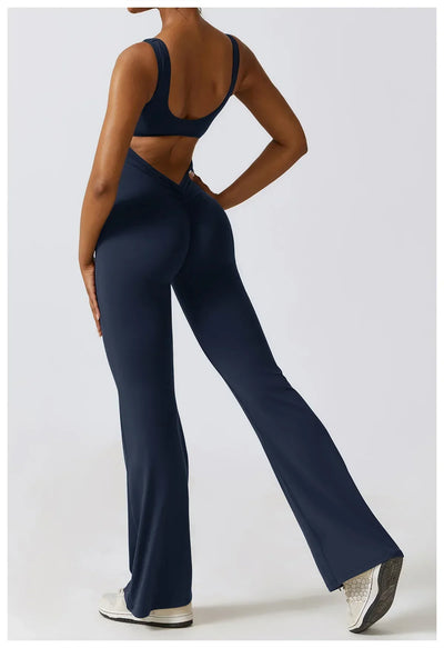 Women Gym Set Training Yoga Suit Sportswear Sports Jumpsuit Fitness Rompers Stretch Female High Waist  Seamless Flare Pants