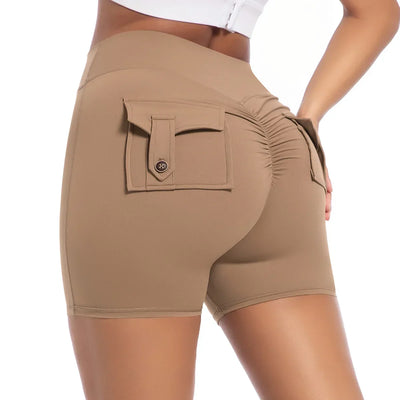 Womens Workout Shorts with Pockets Scrunch Butt Gym Biker Shorts High Waisted Booty Cargo Pants Yoga Running Leggings Activewear