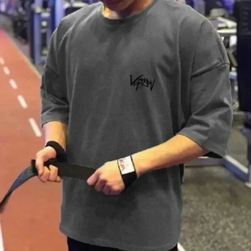 25 High Quality Men's Gym T-shirts Loose Fit Printed T-shirts Fitness Training T-shirts Short Sleeved Cotton Sportswear