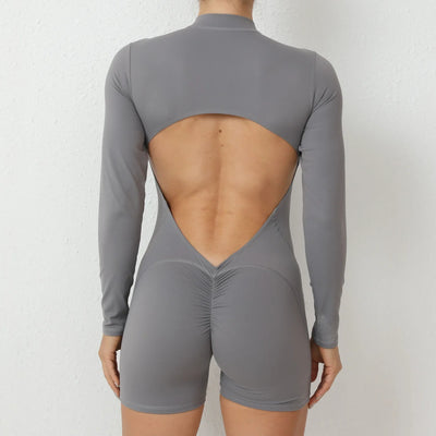 Women Gym Suits Women V Back Scrunch Whole Suit Push Up Sports Suit Women Fitness Suit with Zipper Training Clothes One-Piece
