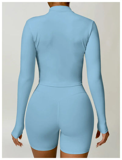 Women's Outdoor Running Fitness Jacket T-shirt Stand Collar Long Sleeve Zipper Yoga Shirts Solid Gym Push Up Workout Tops New
