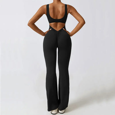 Women Gym Set Training Yoga Suit Sportswear Sports Jumpsuit Fitness Rompers Stretch Female High Waist  Seamless Flare Pants