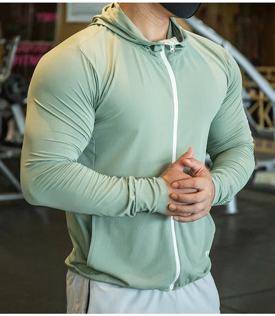 2025 High Quality Nylon Sport Coat Mens Gym Fitness Hoodies Outdoor Workout Tops Hooded Training Running Zipped Jacket Clothes