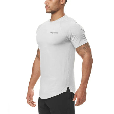 Gym Fitness Bodybuilding Muscle T-shirts Mens Fashion Hip Hop Slim Fit Sport Clothing Summer Quick Dry Breathable Sport Shirts