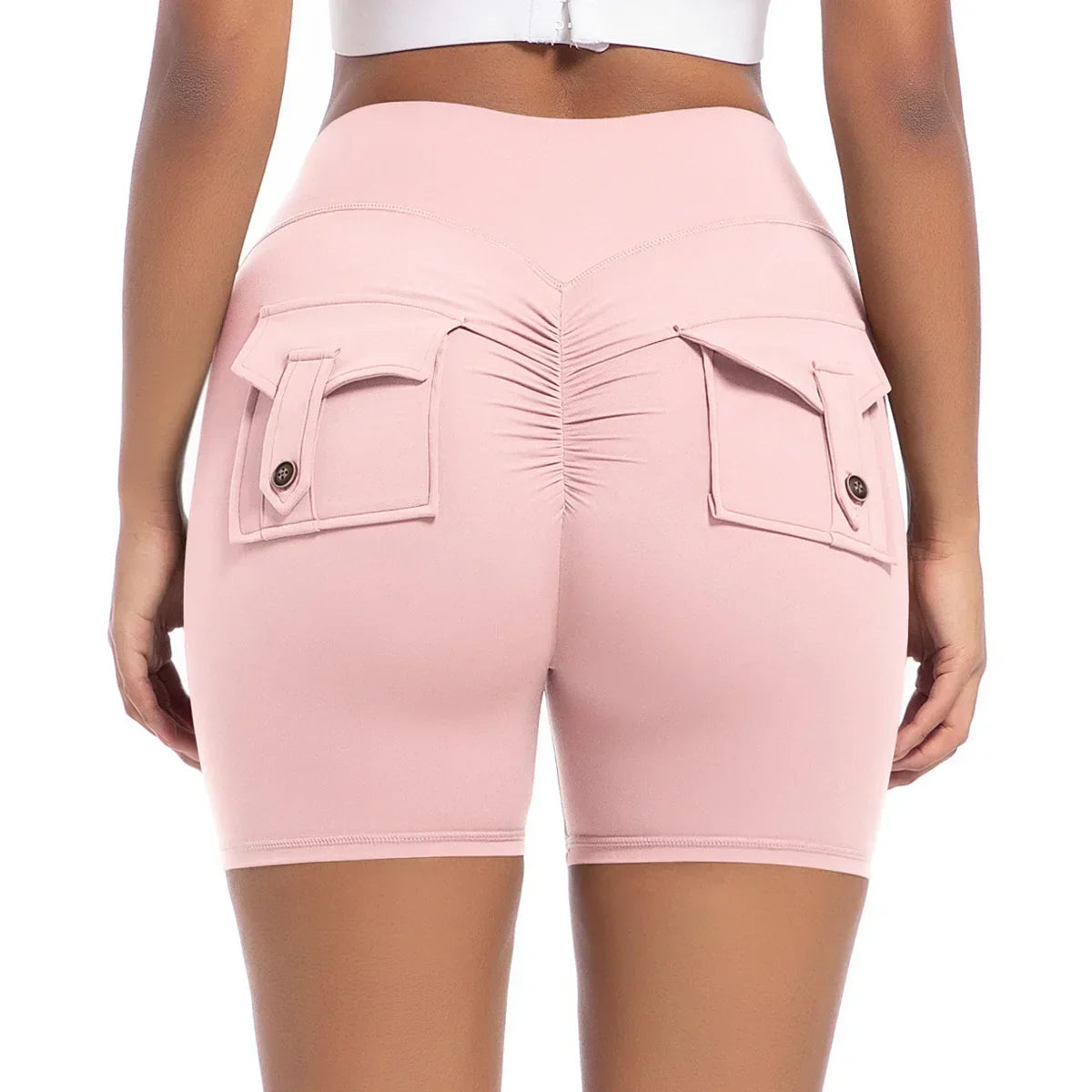 Womens Workout Shorts with Pockets Scrunch Butt Gym Biker Shorts High Waisted Booty Cargo Pants Yoga Running Leggings Activewear