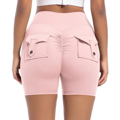 Womens Workout Shorts with Pockets Scrunch Butt Gym Biker Shorts High Waisted Booty Cargo Pants Yoga Running Leggings Activewear