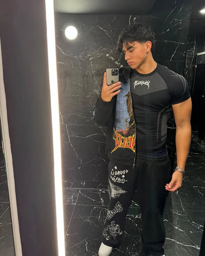 2025 YOUNGAL New Men's Fitness T-shirts clothing  sports Tshirt tights high elastic training short sleeve fitness man clothing