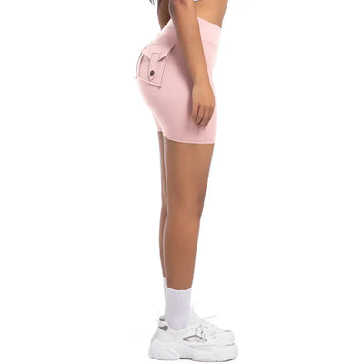 Womens Workout Shorts with Pockets Scrunch Butt Gym Biker Shorts High Waisted Booty Cargo Pants Yoga Running Leggings Activewear