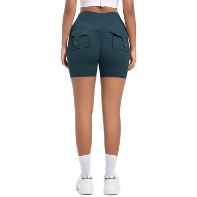 Womens Workout Shorts with Pockets Scrunch Butt Gym Biker Shorts High Waisted Booty Cargo Pants Yoga Running Leggings Activewear