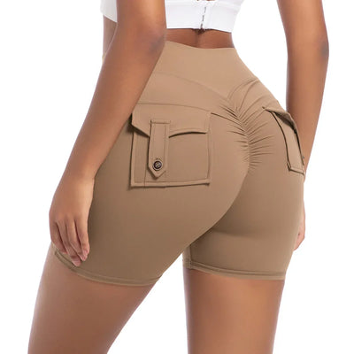 Womens Workout Shorts with Pockets Scrunch Butt Gym Biker Shorts High Waisted Booty Cargo Pants Yoga Running Leggings Activewear