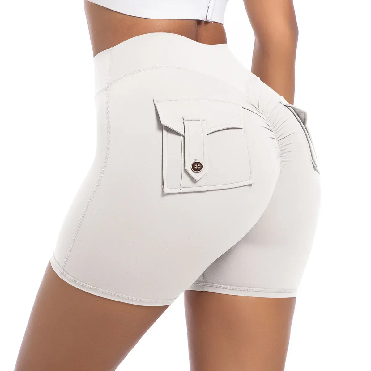 Womens Workout Shorts with Pockets Scrunch Butt Gym Biker Shorts High Waisted Booty Cargo Pants Yoga Running Leggings Activewear