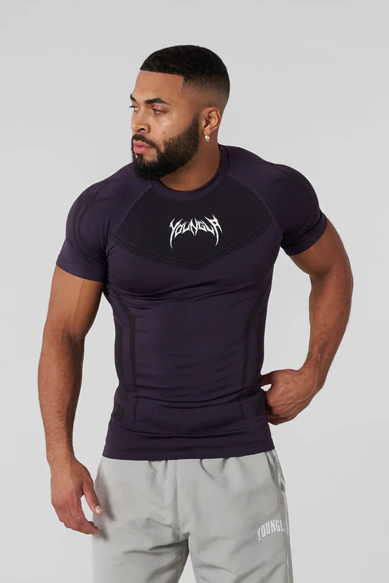 2025 YOUNGAL New Men's Fitness T-shirts clothing  sports Tshirt tights high elastic training short sleeve fitness man clothing