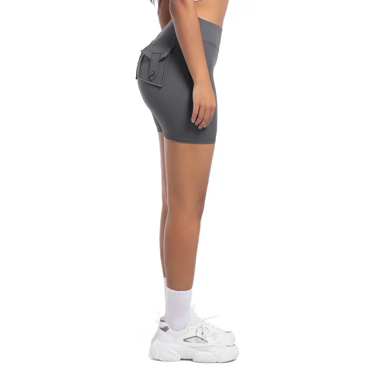 Womens Workout Shorts with Pockets Scrunch Butt Gym Biker Shorts High Waisted Booty Cargo Pants Yoga Running Leggings Activewear