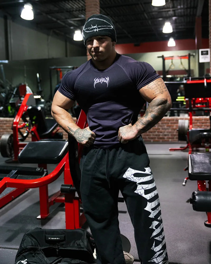 2025 YOUNGAL New Men's Fitness T-shirts clothing  sports Tshirt tights high elastic training short sleeve fitness man clothing