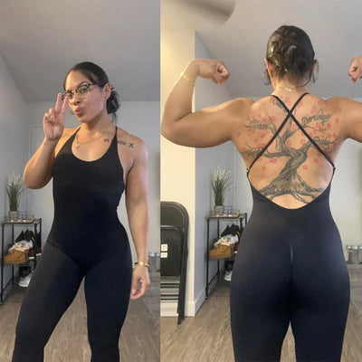 Jumpsuit Women One-piece Outfit  Sleeveless Square Neck  Bodysuit  Casual Streetwear Playsuits Sport Fitness Jumpsuit Women