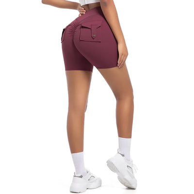 Womens Workout Shorts with Pockets Scrunch Butt Gym Biker Shorts High Waisted Booty Cargo Pants Yoga Running Leggings Activewear