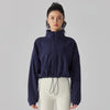 Women's Fleece Short Jacket Full Zip Stand Collar Warm Winter Sherpa Crop Coats with Drawstring Hem Gym Fitness Sports Clothing