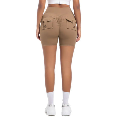Womens Workout Shorts with Pockets Scrunch Butt Gym Biker Shorts High Waisted Booty Cargo Pants Yoga Running Leggings Activewear