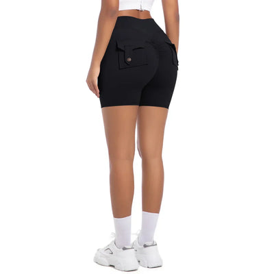 Womens Workout Shorts with Pockets Scrunch Butt Gym Biker Shorts High Waisted Booty Cargo Pants Yoga Running Leggings Activewear