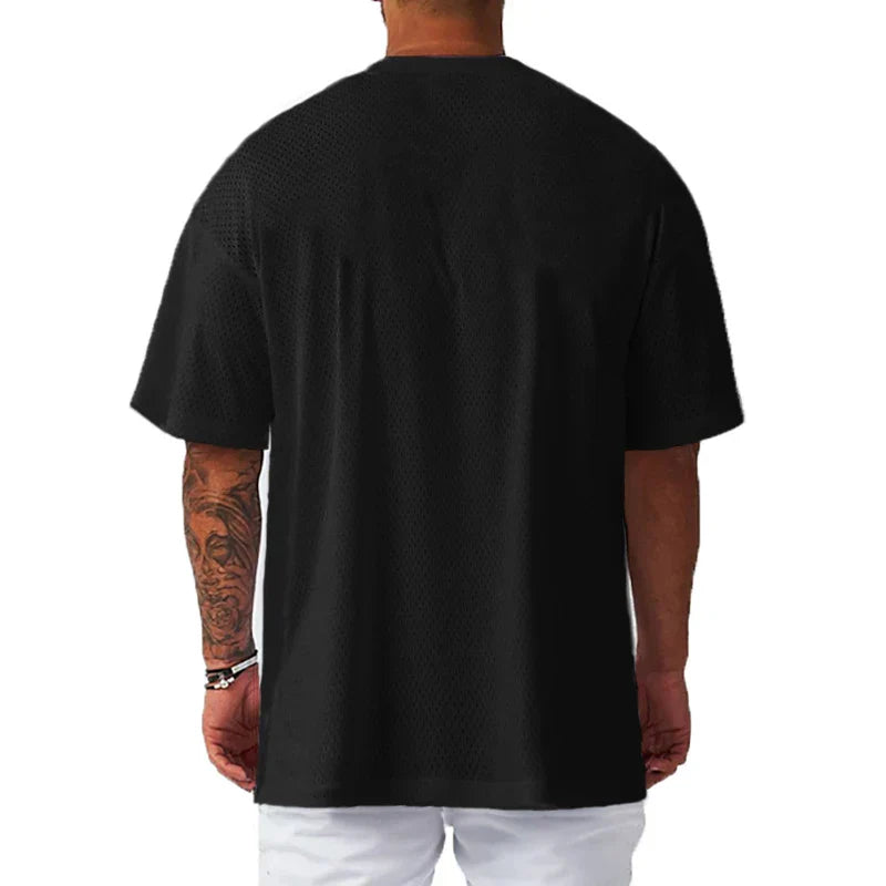 Men's Running T-Shirts Oversized Fitness Half Sleeve T Shirt Summer Gym Muscle Up Mesh Quick Dry Breathable Loose Sport Clothing