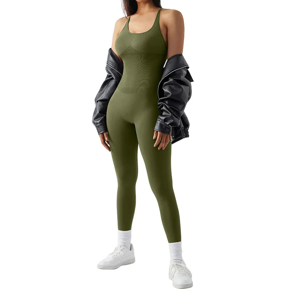 Jumpsuit Women One-piece Outfit  Sleeveless Square Neck  Bodysuit  Casual Streetwear Playsuits Sport Fitness Jumpsuit Women