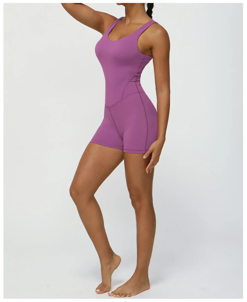 Women Fitness Jumpsuit Sleeveless Shorts Set Tank Top Yoga Gym Activewear Training Running Jumpsuit