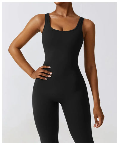Women Gym Set Training Yoga Suit Sportswear Sports Jumpsuit Fitness Rompers Stretch Female High Waist  Seamless Flare Pants
