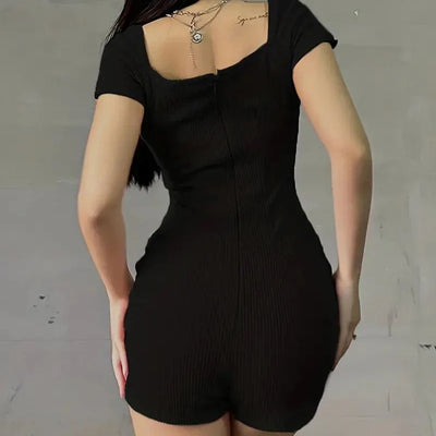 Europe and the United States comfortable fitness wear women's jumpsuit generous collar lift hip slim sexy shorts