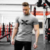Men's Gym Fitness Clothing Man Cotton Sports Short Sleeve T-shirt Running Training Slim Printed Shirt Sweatshirt Casual Tops