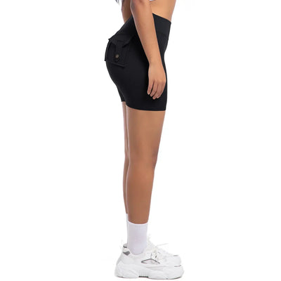 Womens Workout Shorts with Pockets Scrunch Butt Gym Biker Shorts High Waisted Booty Cargo Pants Yoga Running Leggings Activewear