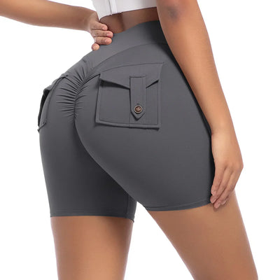Womens Workout Shorts with Pockets Scrunch Butt Gym Biker Shorts High Waisted Booty Cargo Pants Yoga Running Leggings Activewear