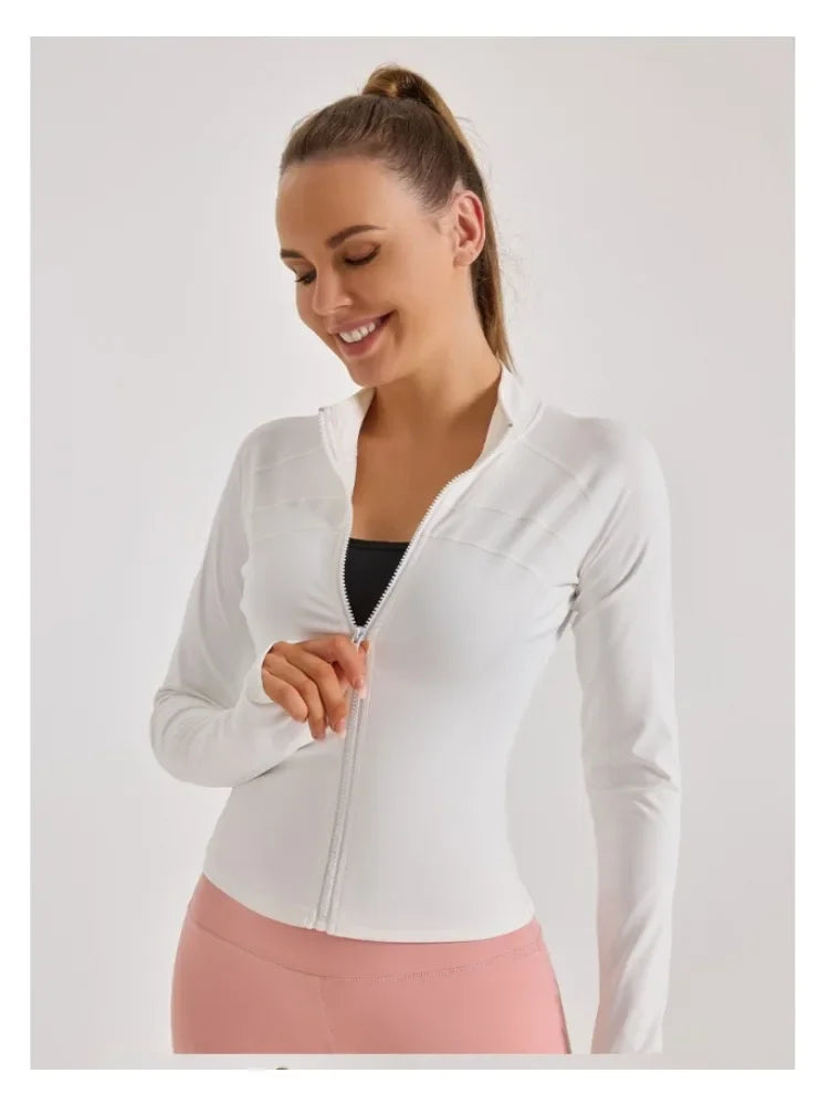 Women Zip Fitness Clothes Long Sleeve Solid Color Sports Jacket Gym Clothes Woman Yoga Shirt Quick Dry Top Sunscreen Sportswear