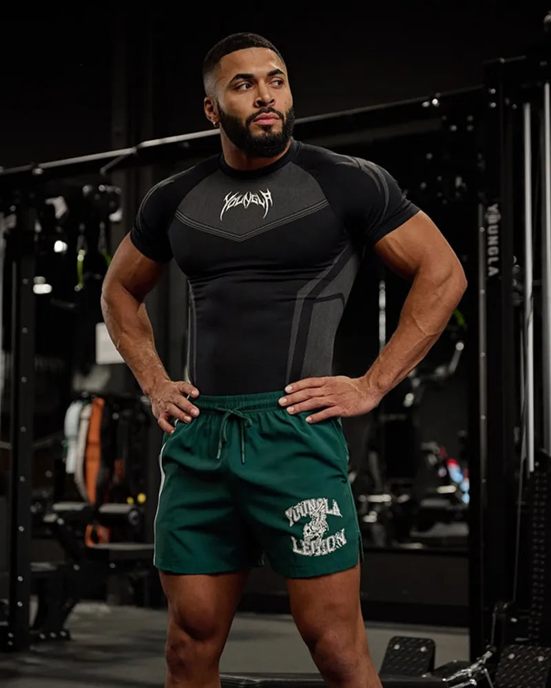 2025 YOUNGAL New Men's Fitness T-shirts clothing  sports Tshirt tights high elastic training short sleeve fitness man clothing