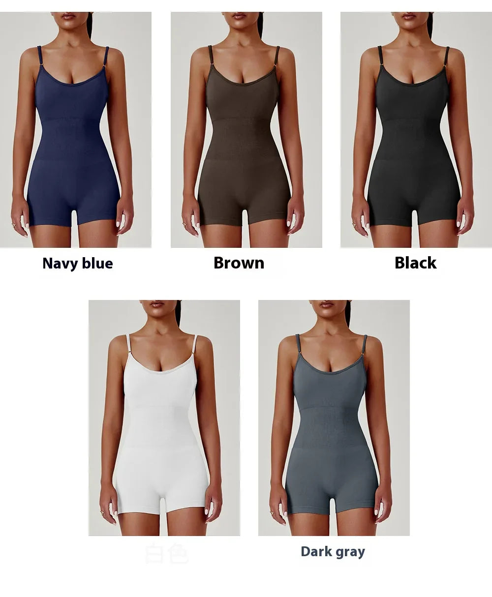 Women's Sexy Slim-Fit Yoga Shorts Jumpsuit Seamless Back Workout Bodysuit Breathable Quick-Dry Gym Running Pilates Fitness yoga