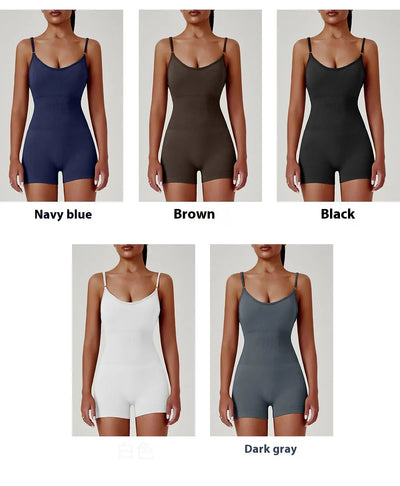 Women's Sexy Slim-Fit Yoga Shorts Jumpsuit Seamless Back Workout Bodysuit Breathable Quick-Dry Gym Running Pilates Fitness yoga
