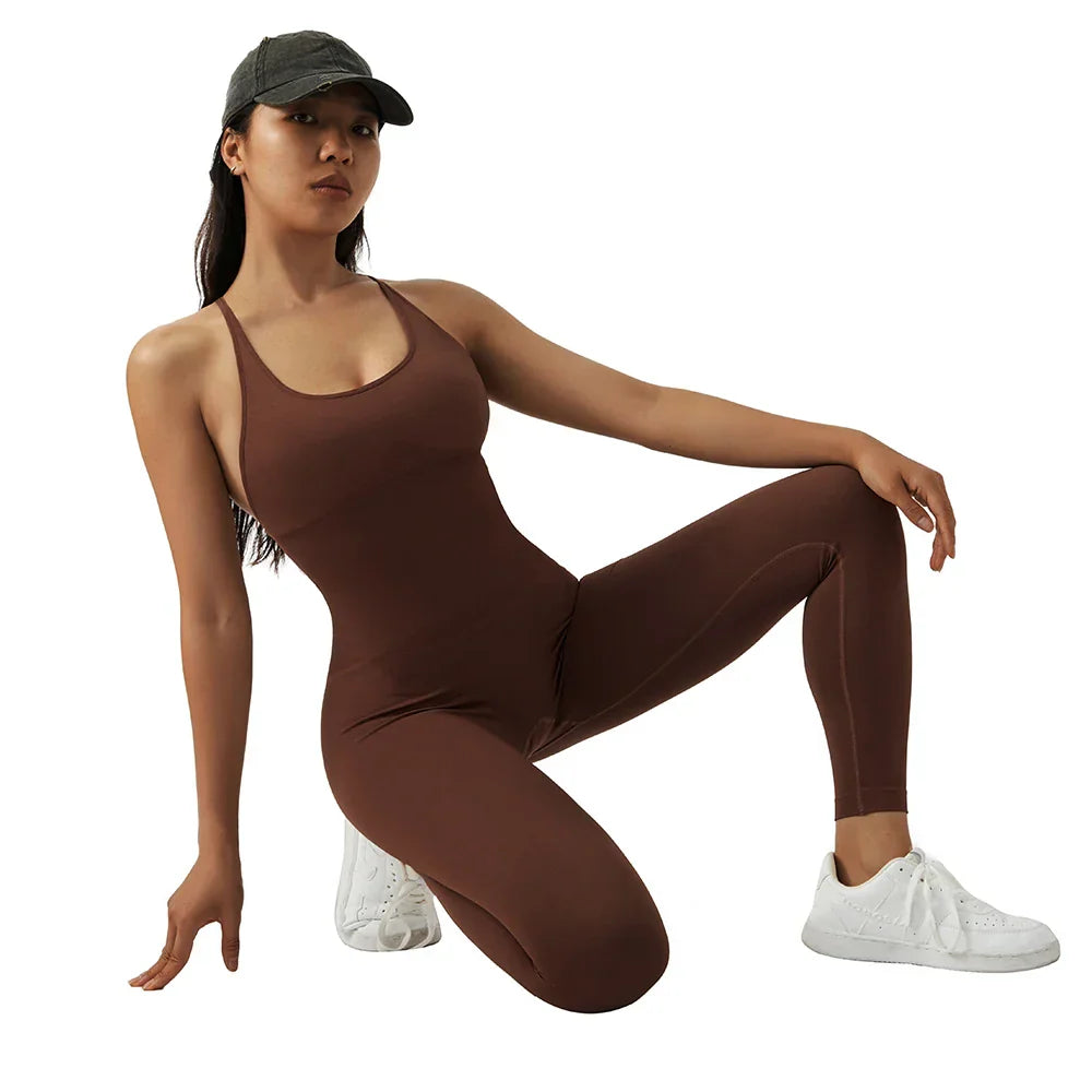 Jumpsuit Women One-piece Outfit  Sleeveless Square Neck  Bodysuit  Casual Streetwear Playsuits Sport Fitness Jumpsuit Women