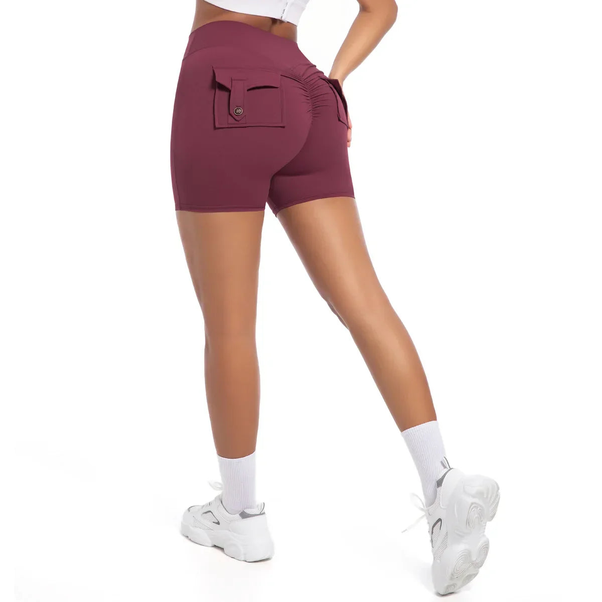 Womens Workout Shorts with Pockets Scrunch Butt Gym Biker Shorts High Waisted Booty Cargo Pants Yoga Running Leggings Activewear