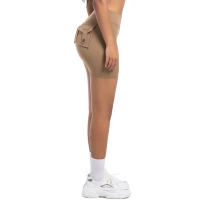 Womens Workout Shorts with Pockets Scrunch Butt Gym Biker Shorts High Waisted Booty Cargo Pants Yoga Running Leggings Activewear