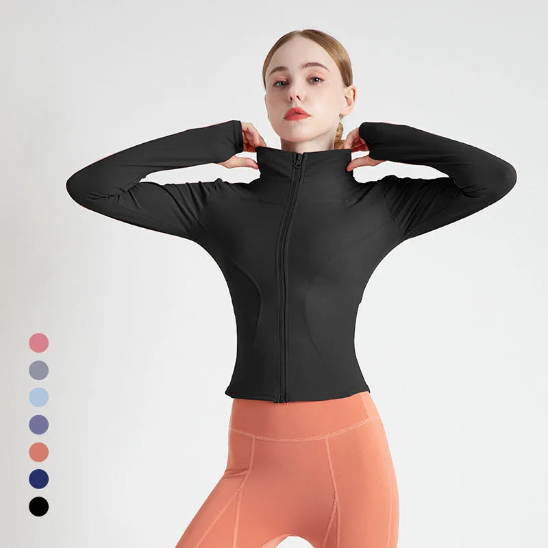 2025 Women Sport Jacket Zipper Yoga Coat Clothes Quick Dry Fitness Jacket Running Hoodies Thumb Hole Sportwear Gym Workout Top ﻿