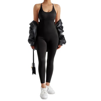 Jumpsuit Women One-piece Outfit  Sleeveless Square Neck  Bodysuit  Casual Streetwear Playsuits Sport Fitness Jumpsuit Women